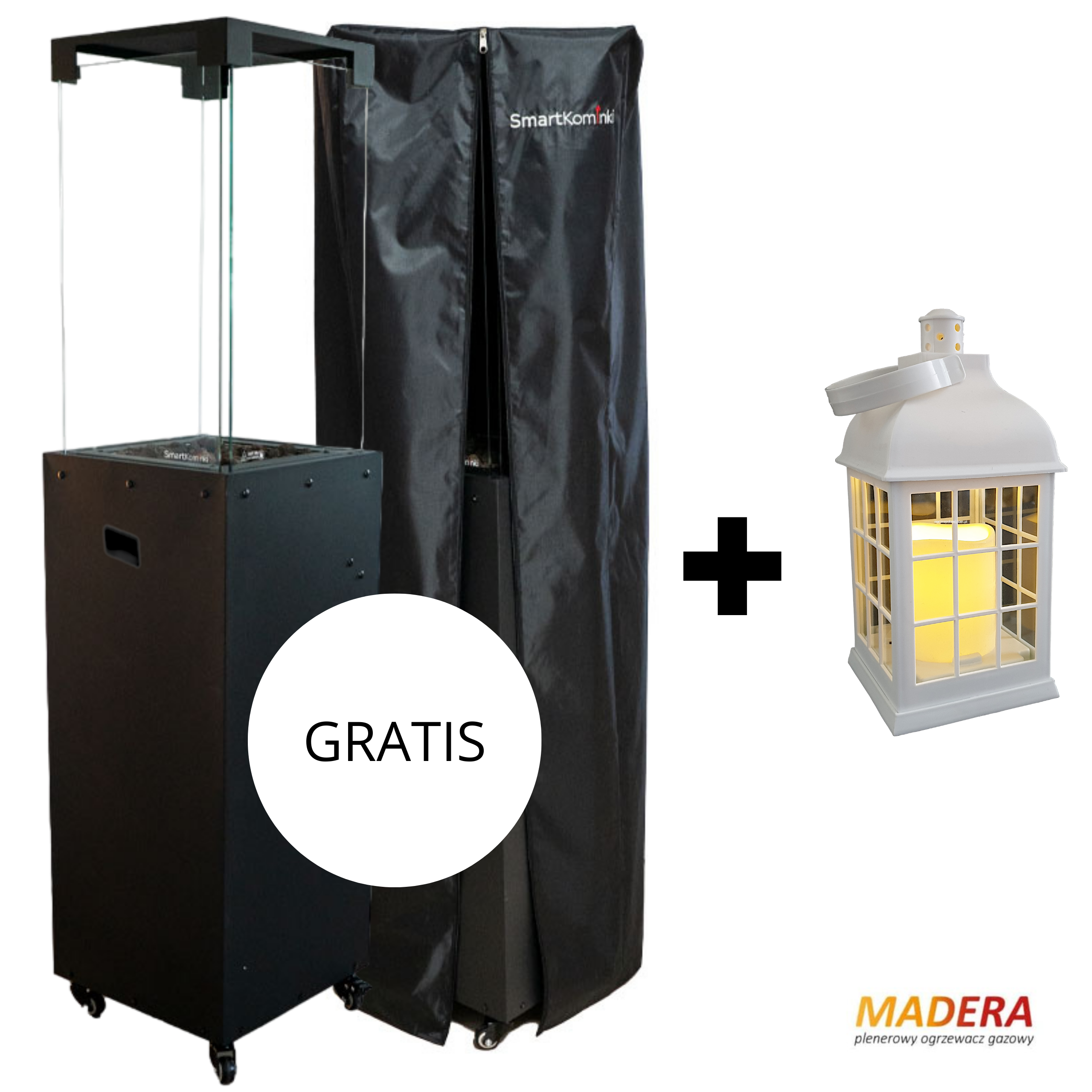 Zestaw kominek gazowy Madera z pokrowcem + gratis - wysyłka w 24h (latarenka LED)